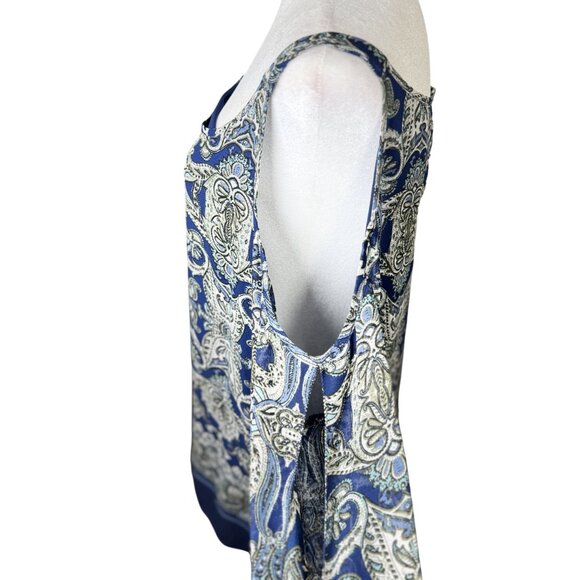Max Studio Size 3 XL Womens Blouse Print Blue & White Paisley Cold Shoulder Top - Picture 4 of 14